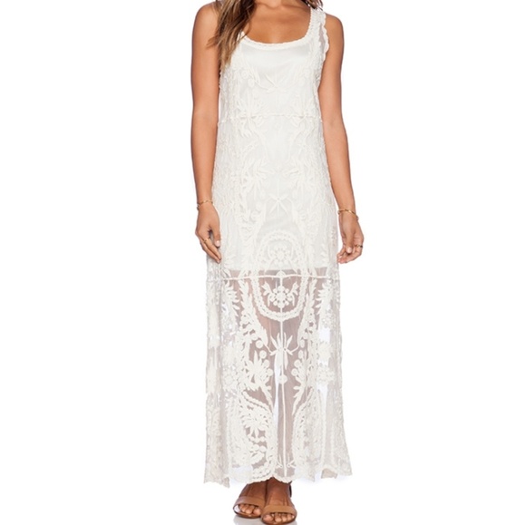 Ella Moss Cabana Lace Overlay Boho Maxi Dress Beach Coverup Wedding Dress - Picture 3 of 7